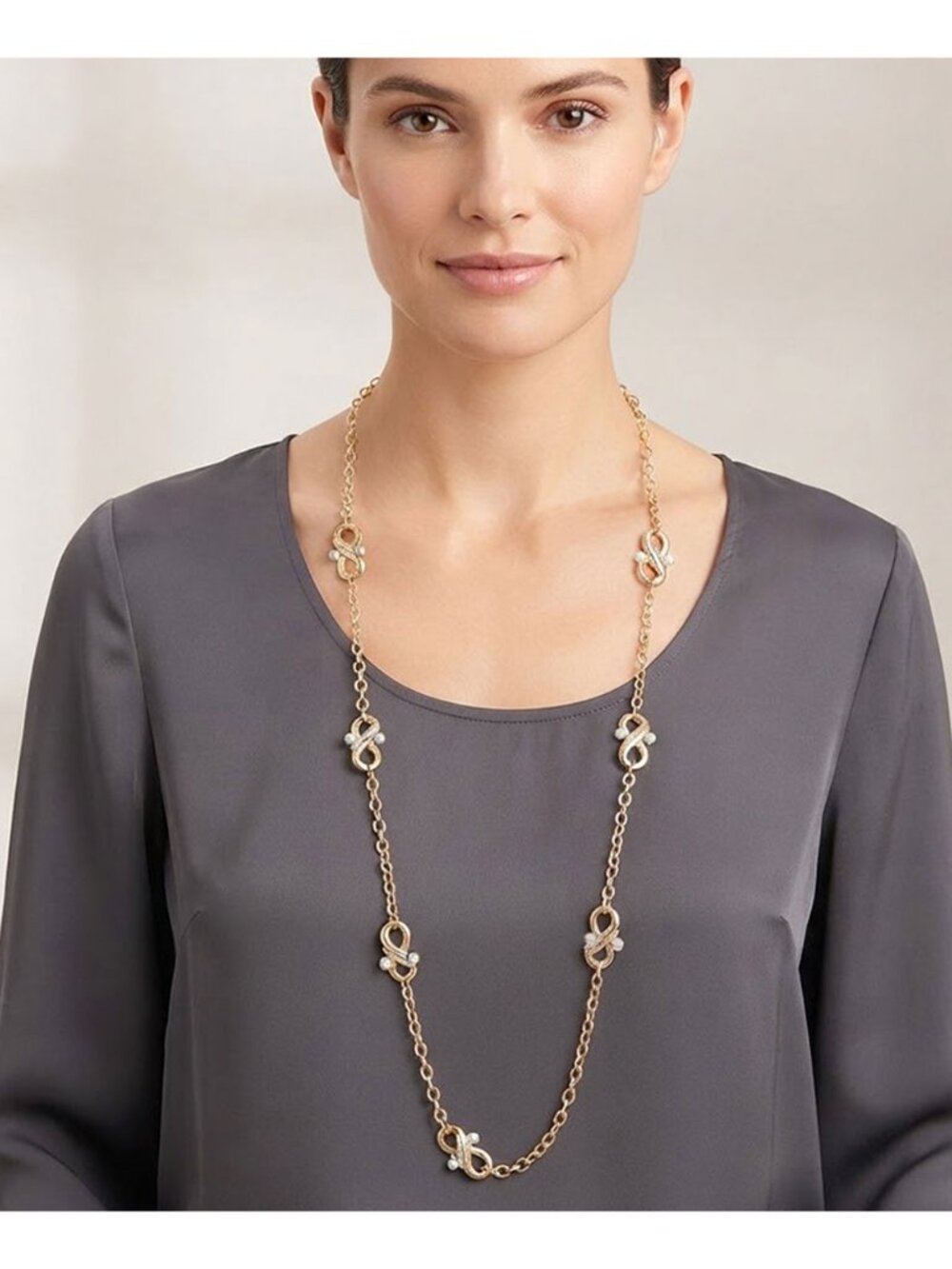 Tigerstars Cream Pearly Accent Charm Station Long Necklace